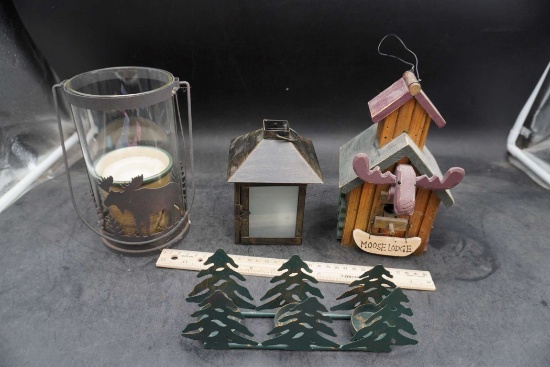 Northwoods Decor - Lantern, Candle Holders & Moose Lodge Bird House