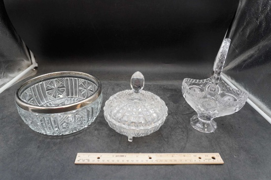 Glass Bowl, Bavaria Candy Dish & Basket W/ Handle