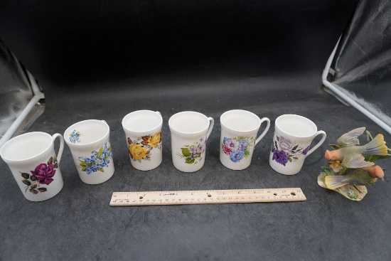 6 Windsor Floral Mugs & Bird Figurine