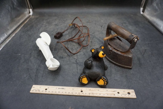 Cord, Can Opener, Bear Figurine & Iron