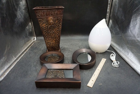 Humidifier, 3 Framed Mirrors & Vase
