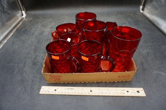 Red Ruby Sugar Bowls, Glasses & Creamer