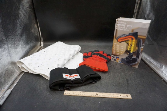 Bath Mat, Weighted Belt, Work Gloves & Brookstone Nordic-Dry Dryer