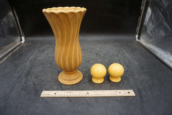 Haeger Vase & Yellow Shakers (Plugs Are Missing)