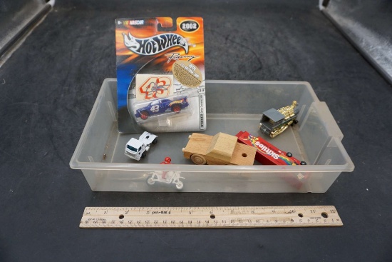 Plastic Container W/ Toy Vehicles & Train