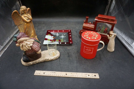 Lenox Mug, Christmas Train, Willow Tree Figurine, Snowman Plate, Angel Figurine, Santa Candle Holder