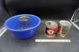Blue Mixing Bowl W/ Slick 50 Cans & Oil