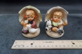 Boy & Girl Under Umbrella Figurines