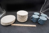 Plates (2 Sizes) & 4 Pyrex Mugs