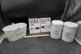 2 Flour Canisters, Grove Co. Bucket, 