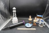 Lighthouse, Rolling Pin, Candlestick Holder, Petite Provence Figurines & Norman Rockwell Mug