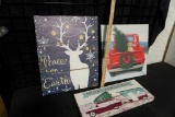 Wooden Deer Picture, Dog In Pickup Canvas Picture & Merry Christmas Canvas Picture