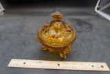 Footed Amber Candy Dish W/ Lid