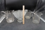 3 Glass Pitchers & Hobnail Vase