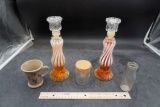 Glass Blown Candlesticks (2), Cup, Glass Containers