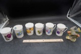 6 Windsor Floral Mugs & Bird Figurine