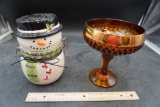 Snowman Canister & Amber Glass Goblet