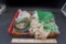 Doilies, Glass Container & Figurines