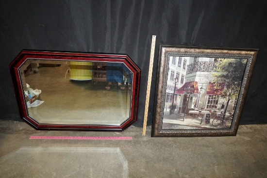 Framed Mirror & Corner Bistro Picture