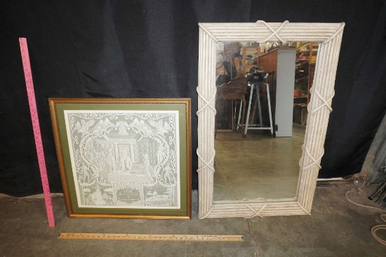 Framed Lace Declaration Of Independence & Framed Mirror
