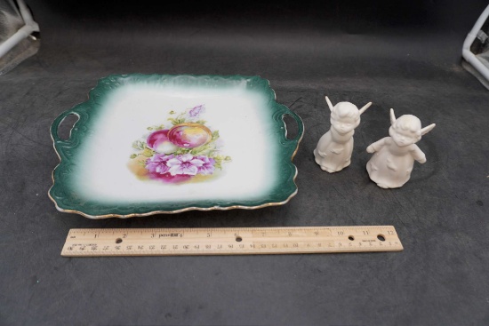 Bavaria Plate & 2 Angel Figurines