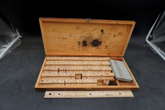 Wooden Box W/ Stamps & Ink