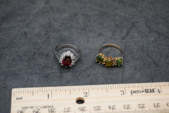 2 -Silver-Toned Stone Rings