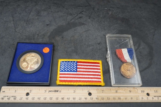 Sons Of Liberty Token, Flag Patch & Attendance Medal