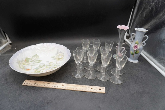 Stemmed Glasses, Vases & Floral Germany Bowl