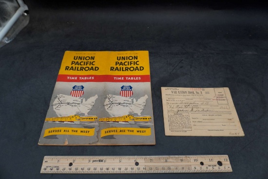 War Ration Book (From S.D.) & Union Pacific Railroad Time Tables