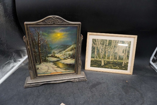 2 Pictures - Where Home Fires Gleam & Birch Trees