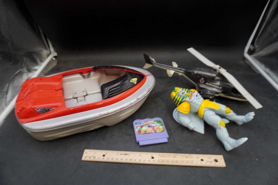 Toys - Boat, Figurine, Helicopter & Vtech Game Cartridge