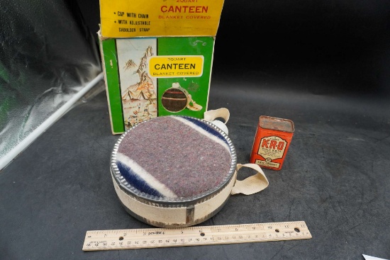 2 Qt. Blanket Covered Canteen & K-R-O Poison Tin