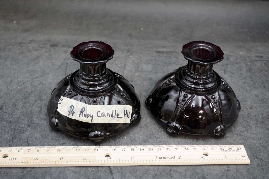 Ruby Candlestick Holders (2)