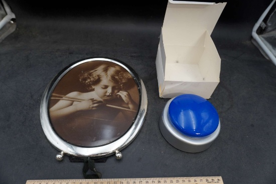 Blue Tap Light & Framed Cupid Picture