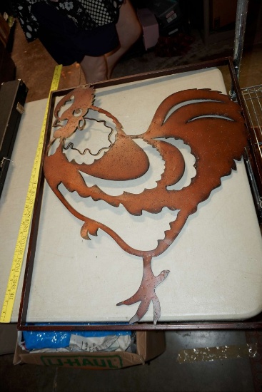 Metal Rooster Cut-Out W/ Frame