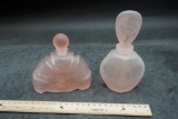 2 - Frosted Pink Glass Perfume Bottles