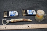 Bottle Opener, Coors Mini Glass, 2 Vector Lighters