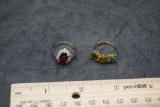 2 -Silver-Toned Stone Rings