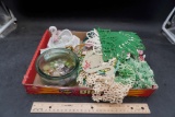 Doilies, Glass Container & Figurines