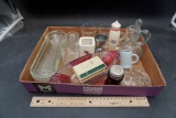 Flower Frog, Cups, Shakers, Glass Dishes, Cruet