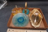Gettysburg Plate, Metal Tray W/ Ladle, Sugar & Blue Glass Bowl