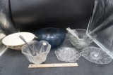 Glass Bowls, Cake Stand, Spoons (Some Silverplated)