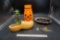 Halloween Decorations, Pfaltzgraff Pottery Bowl, Metal Pieces & 1 Wooden Clog