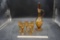Amber Colored Decanter & 5 Stemmed Glasses
