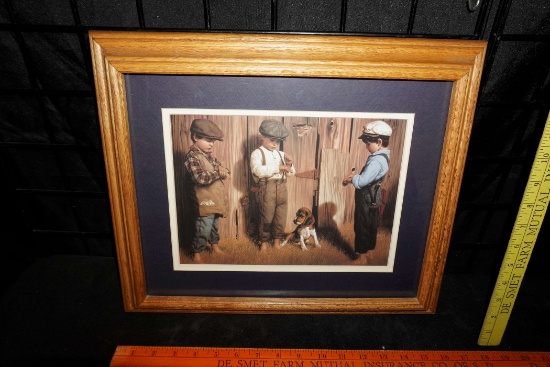 Framed Little Boy & Puppy Picture