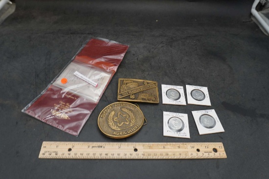 Grain Belt Billfold (Vintage, Unused), Ag Belt Buckles & Tokens