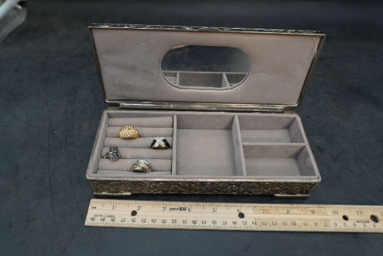 Metal Jewelry Box W/ 4 Rings