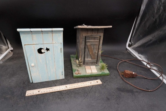 Outhouse Light & Small Wooden Blue Outhouse