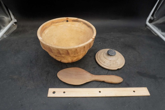 Stoneware Bowl, Lid & Wooden Spoon